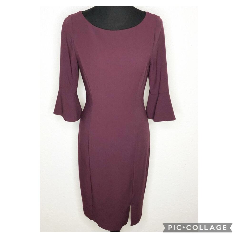WHBM wine maroon purple‎ bell sleeve midi sheath dress size 6